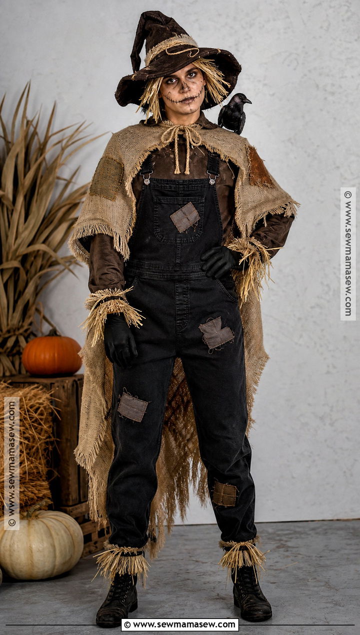 Spooky Scarecrow Costume With Burlap Cape - 50 scarecrow costume ideas