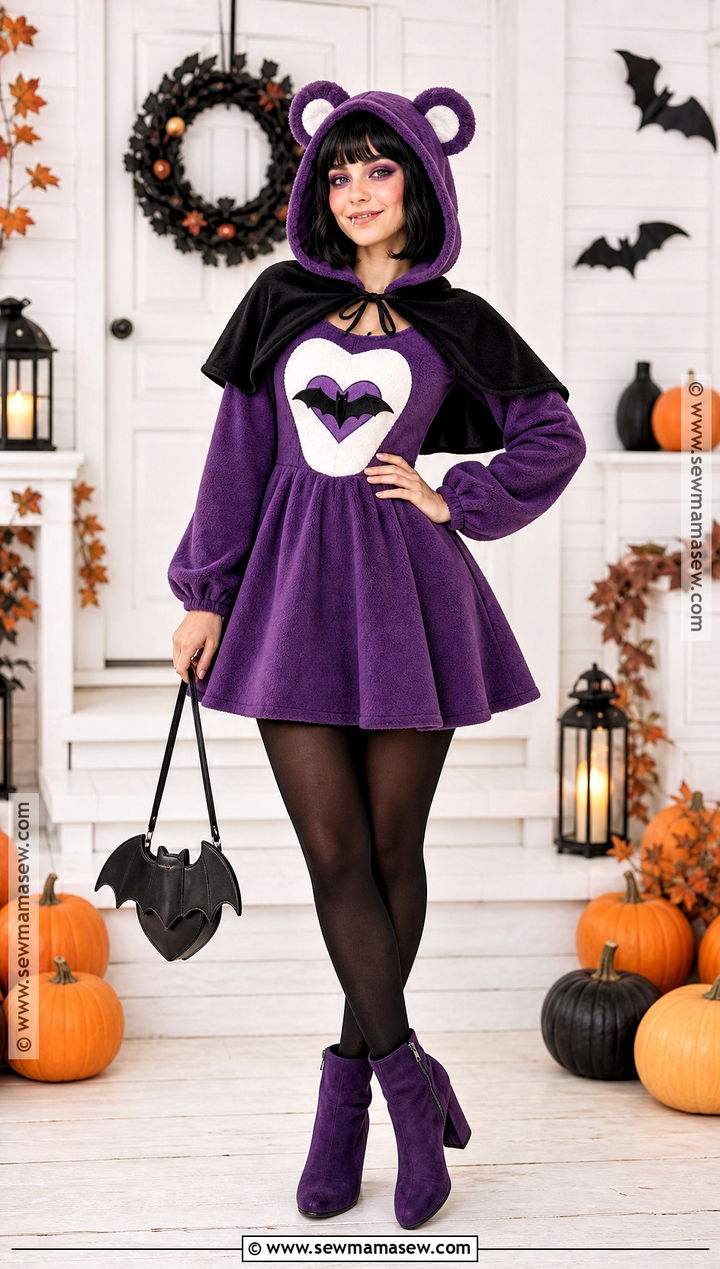 Spooky Sparkle Bear Costume With Bat Heart Badge - 30 care bears halloween costume ideas