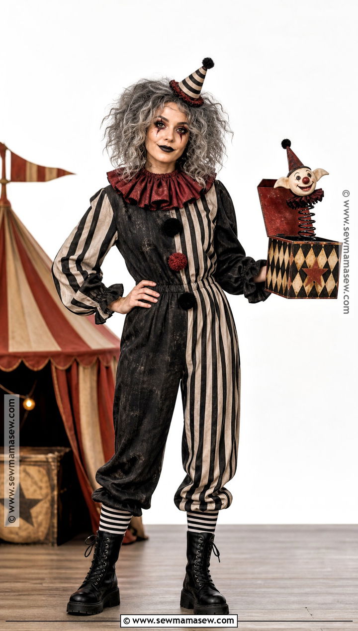 Spooky Striped Circus Clown Costume - 30 circus clown costume ideas