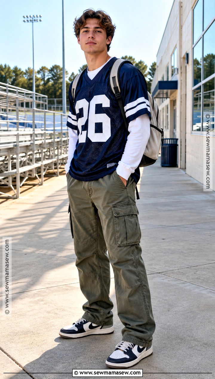 Sports Jersey And Cargo Pants Back To School Outfit - 25 back to school outfits for men