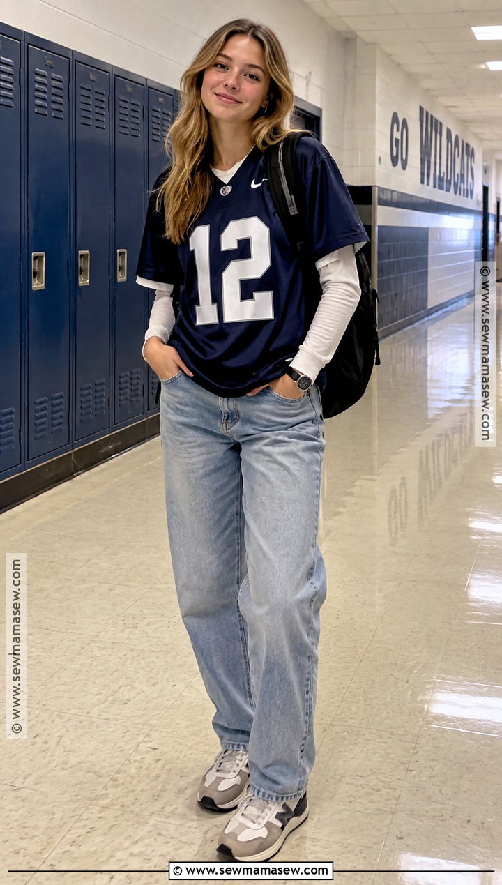 Sports Jersey And Loose Jeans School Outfit - 20 back to school outfit ideas highschool
