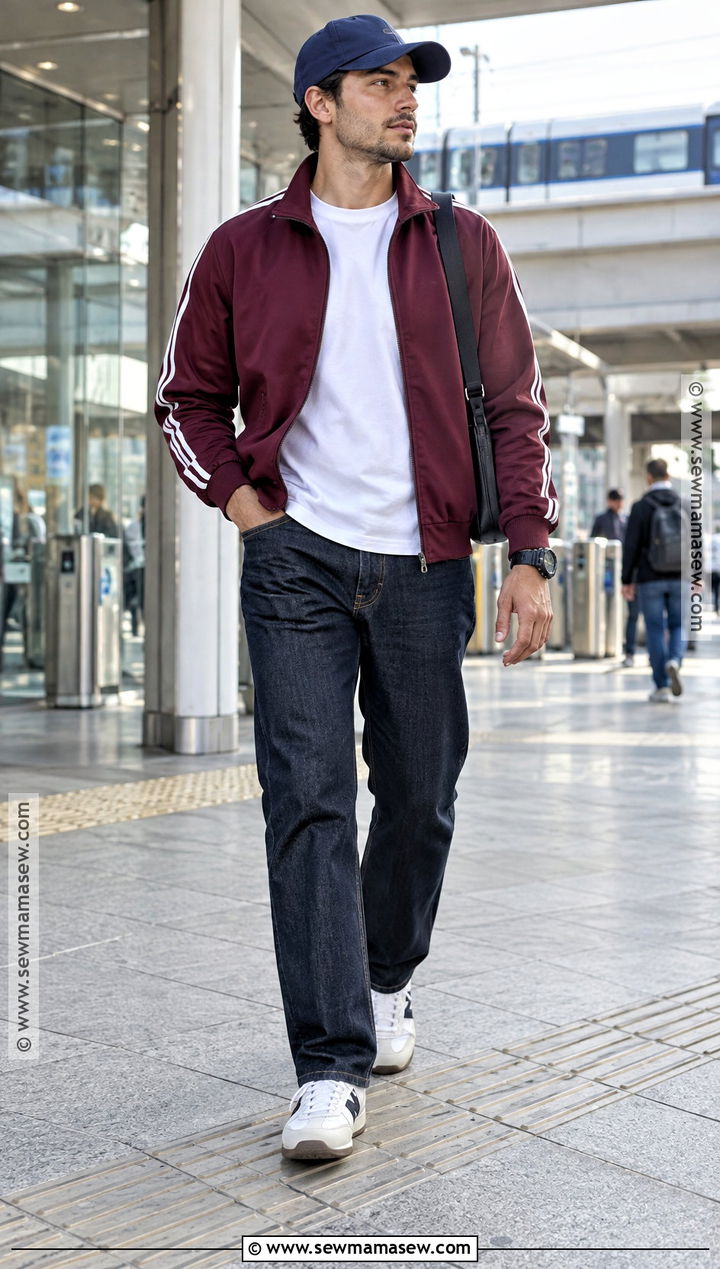 Sporty Autumn Outfit With Track Jacket - 20 autumn outfits aesthetic for men