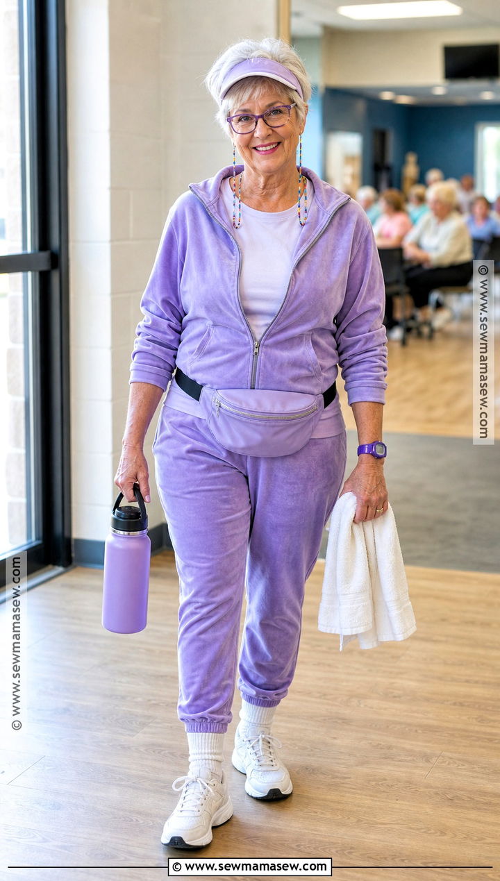 Sporty Grandma Costume With Velour Tracksuit - 30 Grandma Costume Ideas for Women
