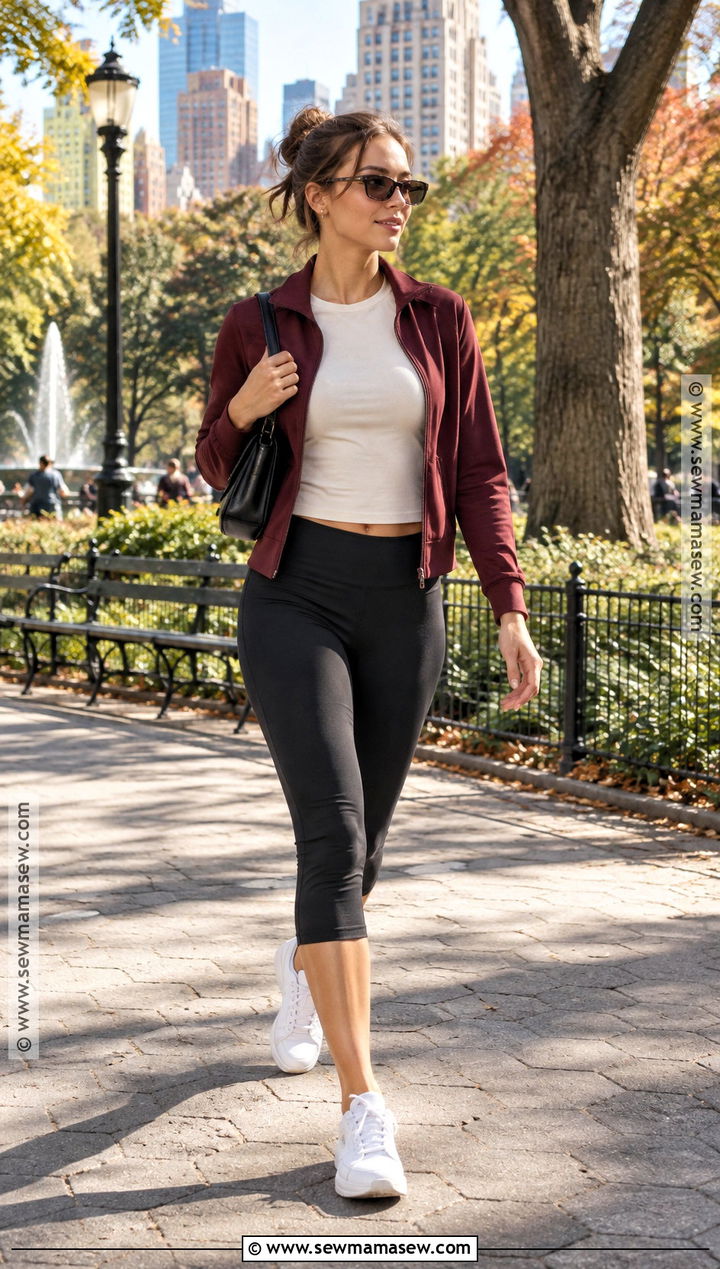 Sporty Jacket And Capri Pants Fall Outfit - 20 warm day fall outfits