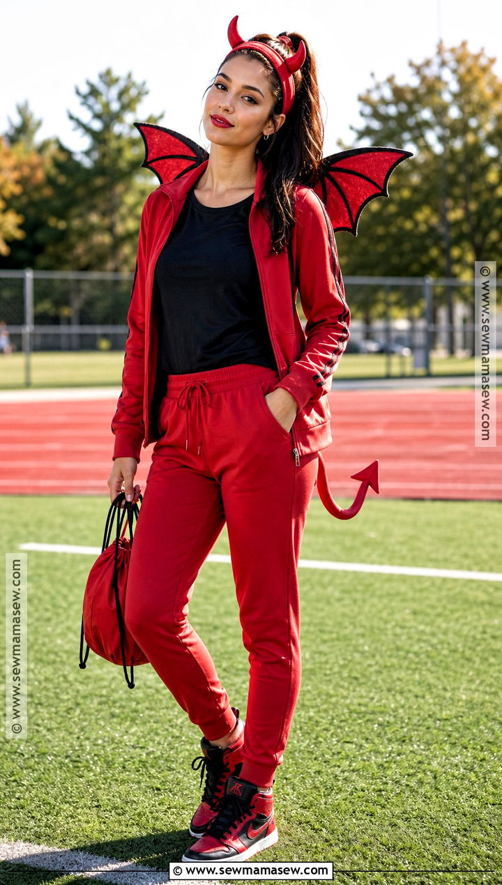 Sporty Red Devil Costume With Track Set - 30 Red Devil Halloween Costume Ideas
