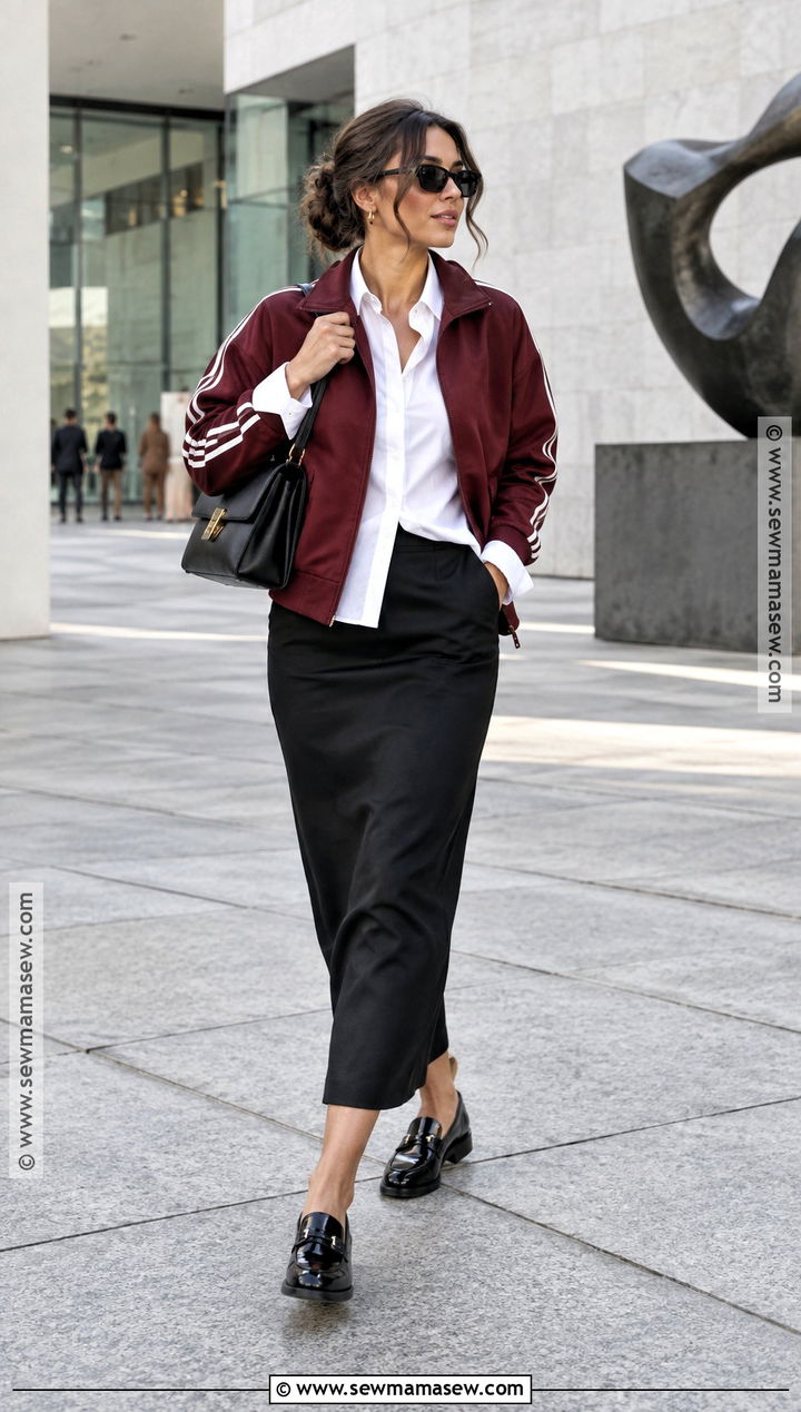 Sporty Track Jacket With Midi Skirt - 15 fall jacket ideas