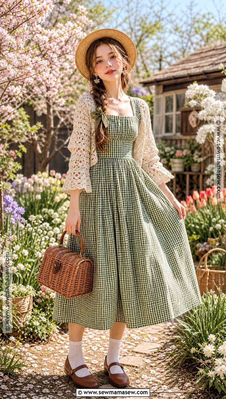 Spring Cottagecore Witch Outfit With Gingham Dress - 30 cottagecore witch outfit ideas