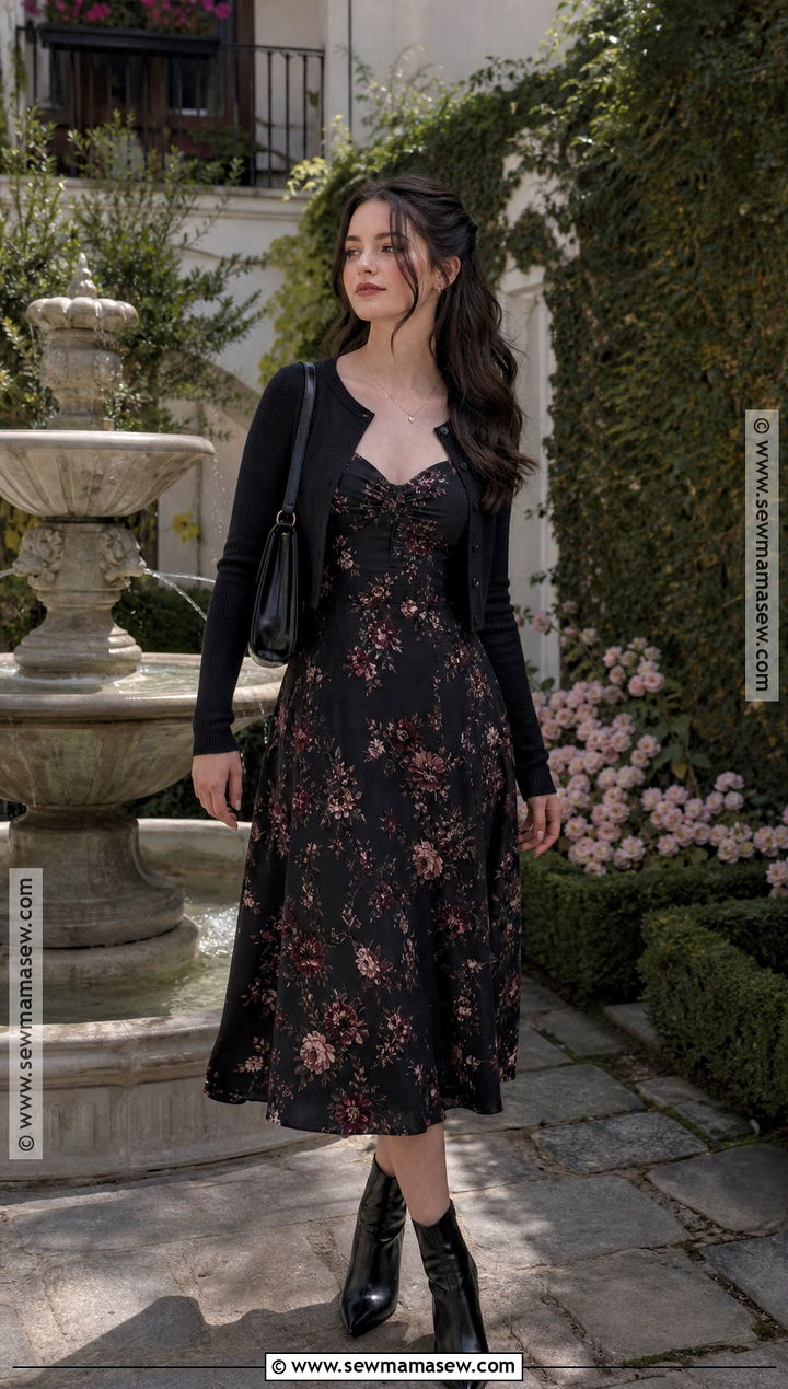 Spring Vampire Outfit With Floral Dress - 50 vampire outfit ideas