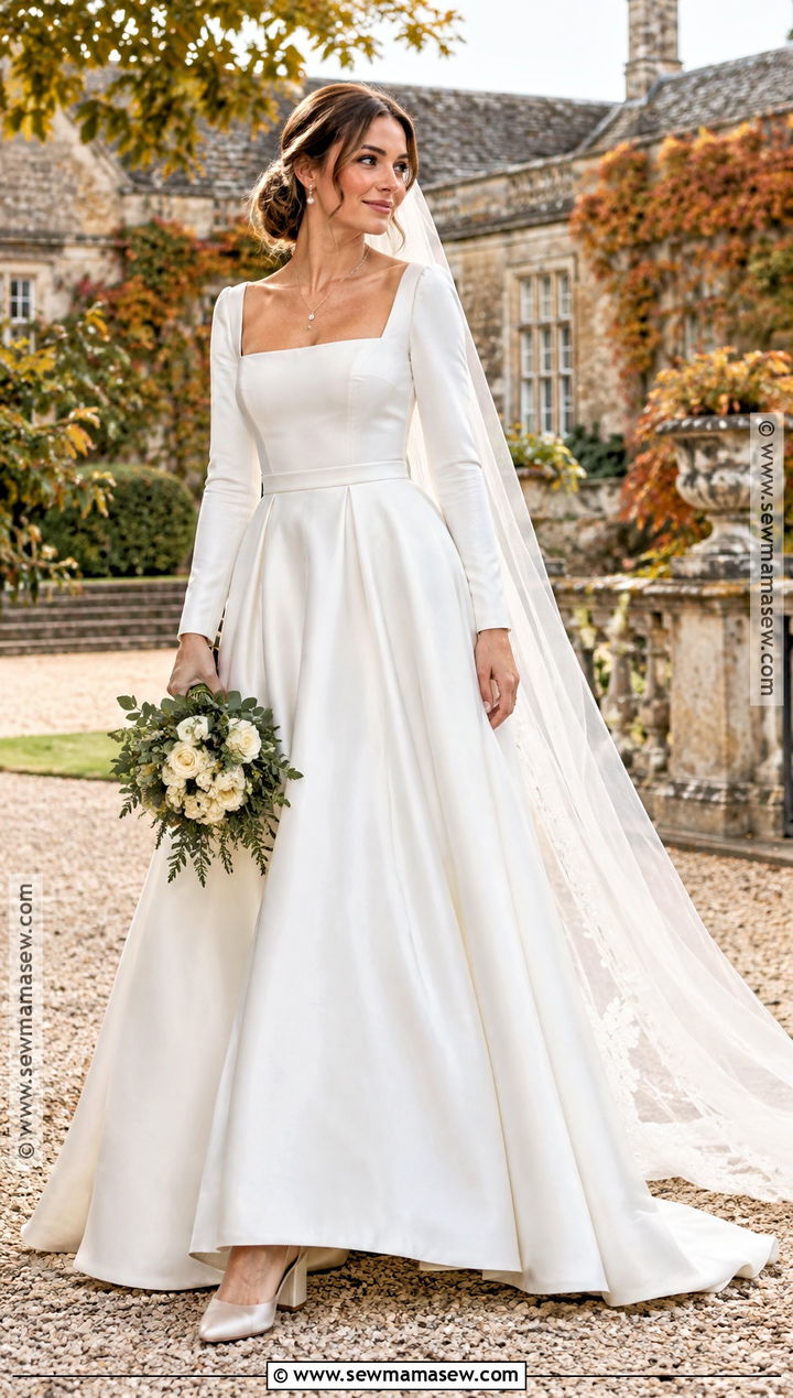 Square Neck Autumn Wedding Dress - 20 wedding dress autumn ideas