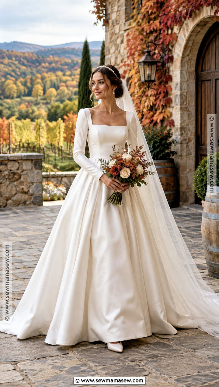Square Neck Autumn Wedding Dress - 25 autumn wedding dress ideas