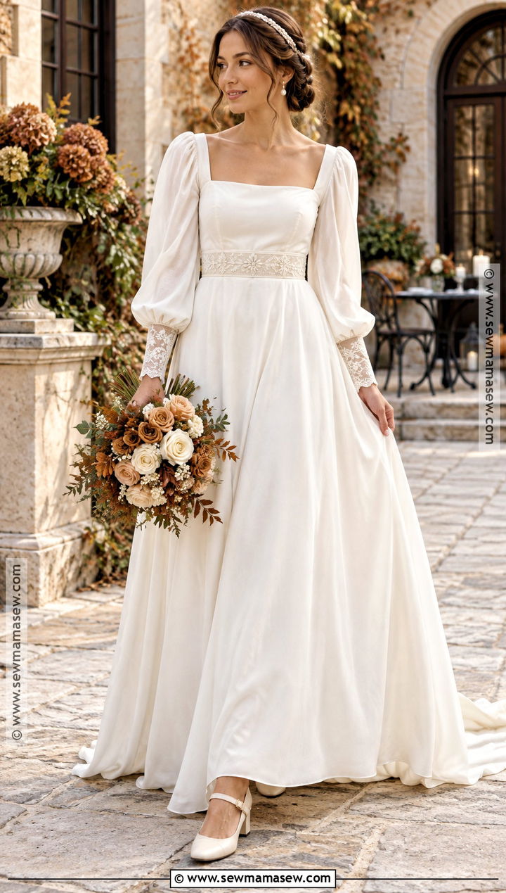 Square Neck Boho Wedding Dress - 15 autumn boho wedding dress ideas