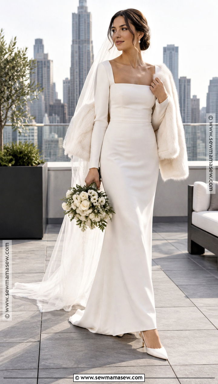 Square Neck Crepe Fall Wedding Dress - 25 fall wedding dress ideas