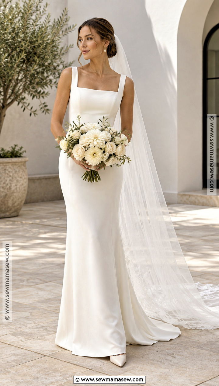 Square Neck Crepe September Wedding Dress - 15 wedding dresses september
