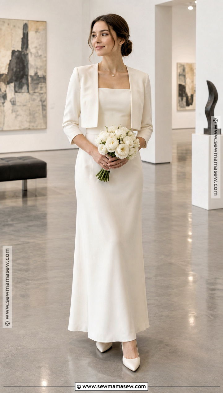 Square Neck Crepe Wedding Dress - 15 Casual Wedding Dress Fall Ideas