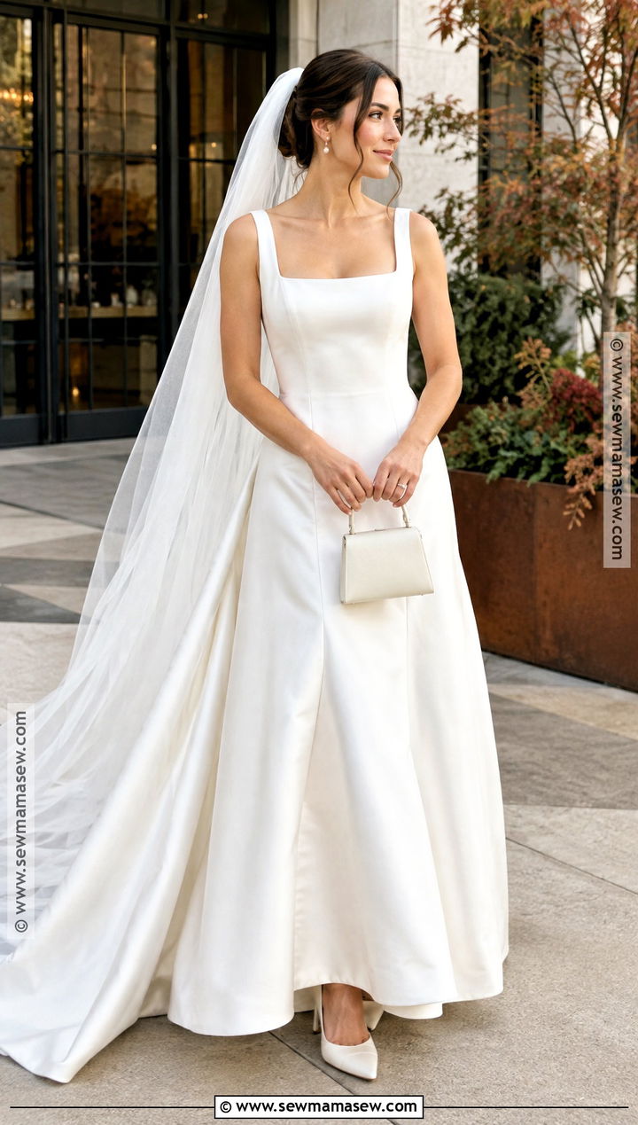 Square Neck Fall Wedding Dress - 15 simple wedding dress fall ideas
