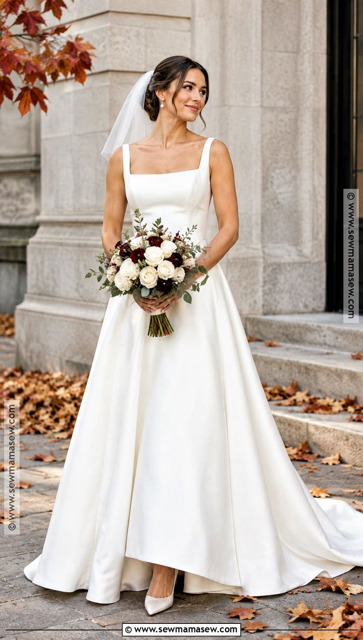 Square Neck Fall Wedding Dress - 20 wedding dress for fall ideas