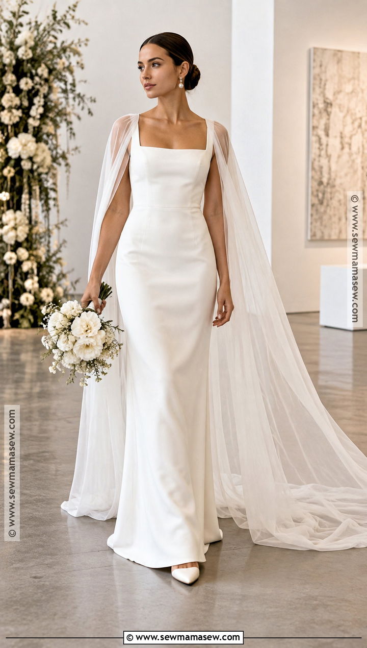 Square Neck Fall Wedding Dress With Cape - 20 romantic fall wedding dress ideas