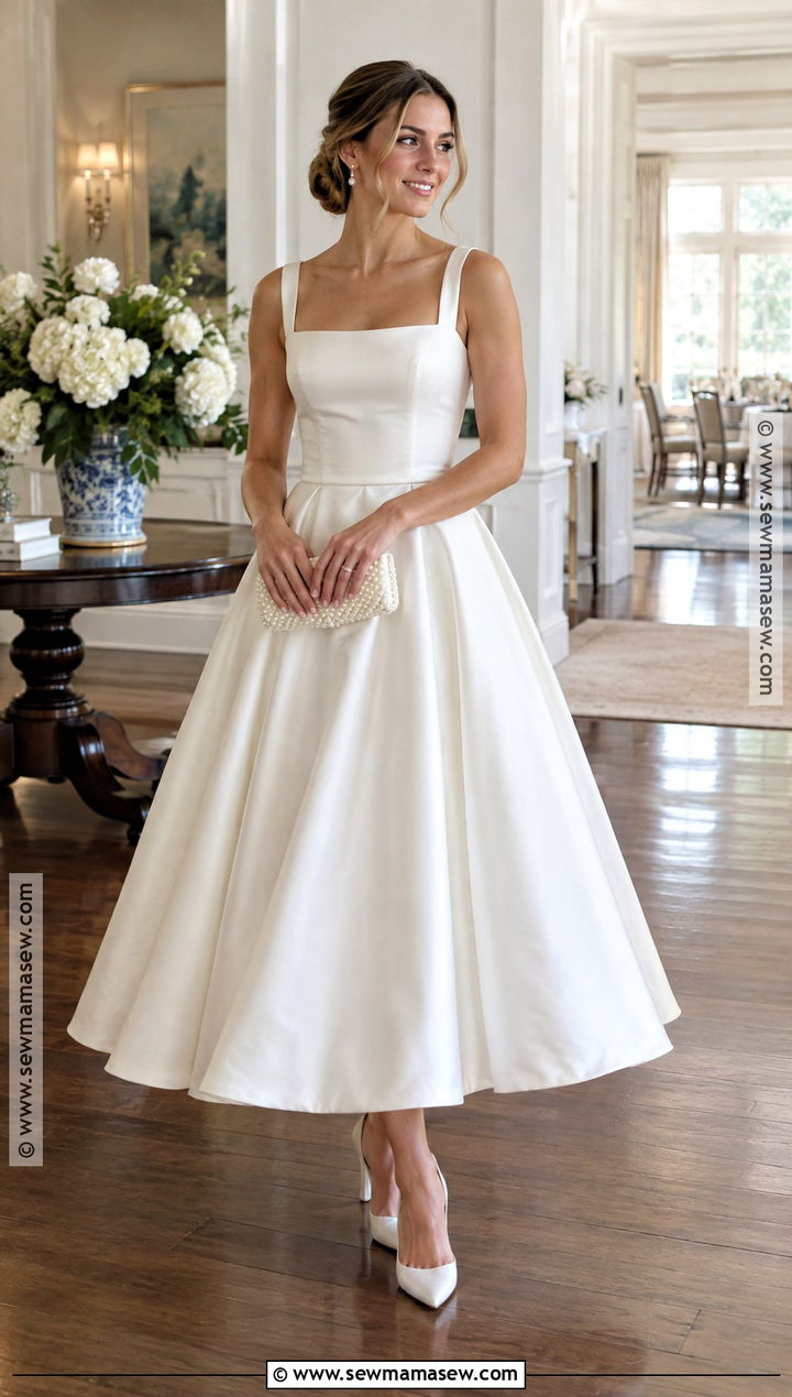 Square Neck Fit And Flare Rehearsal Dinner Dress - 20 fall rehearsal dinner dress for bride ideas