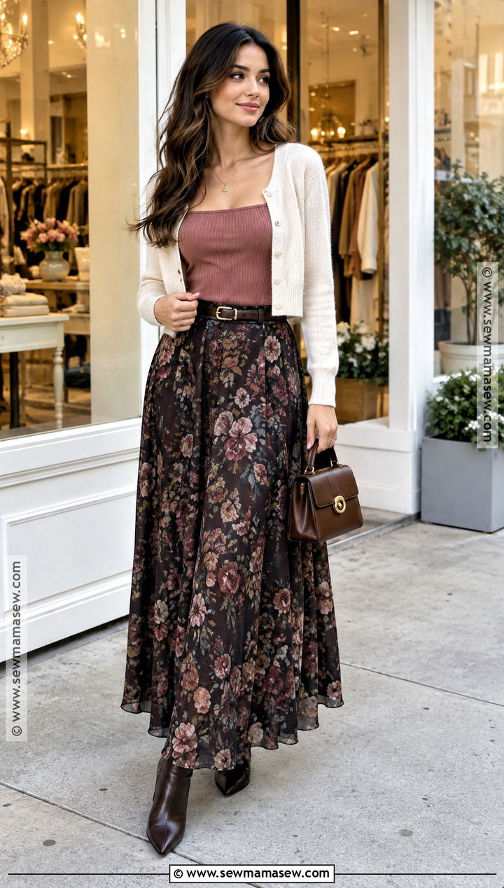 Square Neck Knit Top And Maxi Skirt Fall Outfit - 20 Romantic Fall Outfits