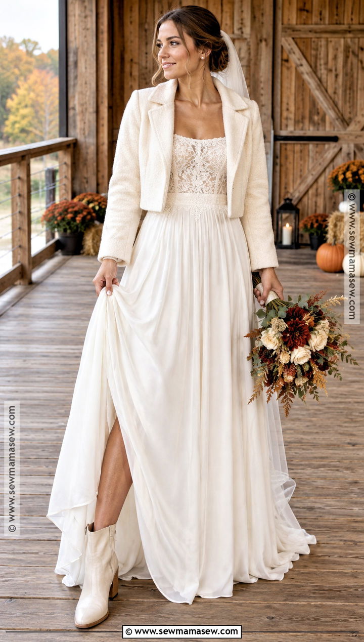 Square Neck Rustic Fall Wedding Dress - 20 rustic fall wedding dress ideas