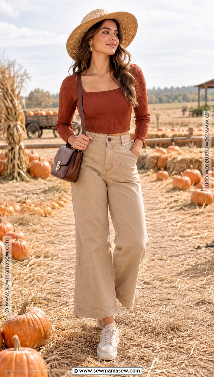 Square Neck Top And Wide Leg Pants Pumpkin Patch Outfit - 25 Pumpkin Patch Outfit Hot Weather Ideas