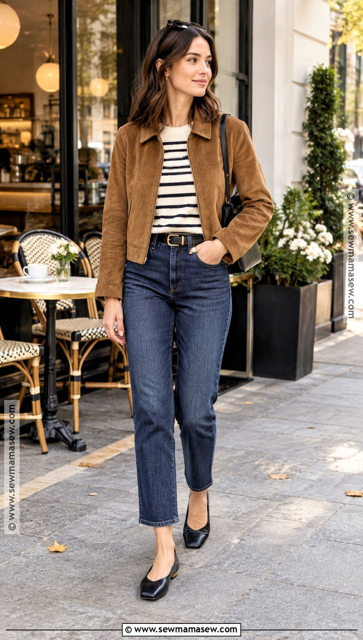 Square Toe Ballet Flats With Dark Denim - 15 fall flat shoes for women