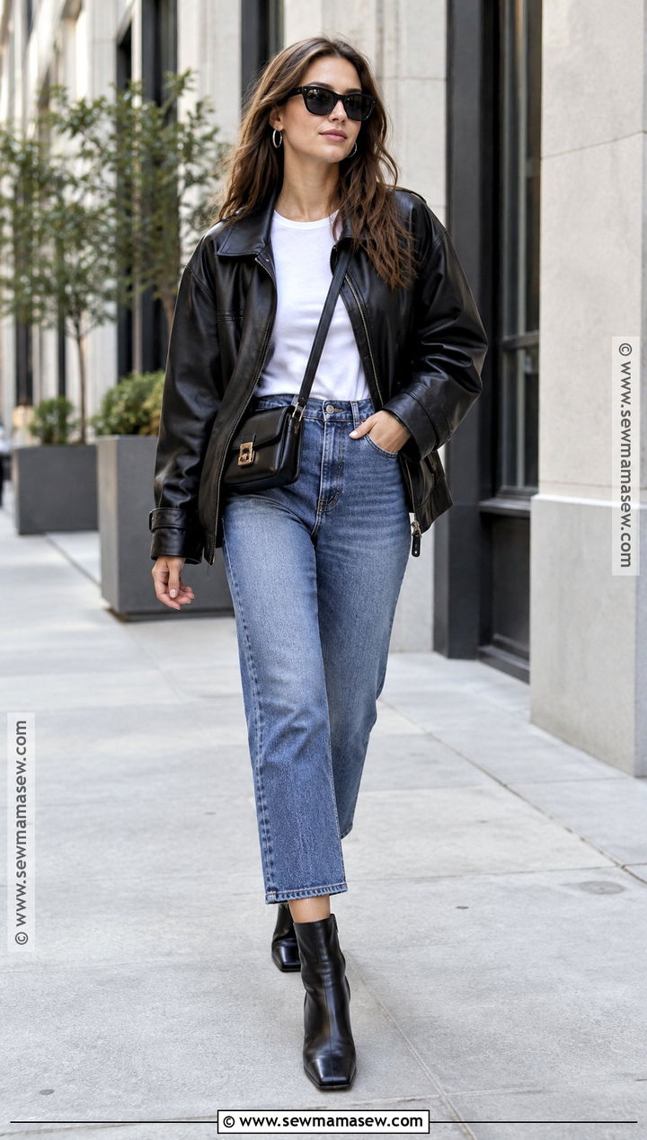 Square Toe Boots With Cropped Jeans And Leather Jacket - 25 autumn boots outfit