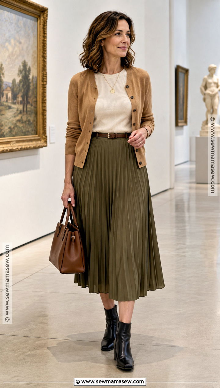 Square Toe Boots With Midi Skirt And Cardigan - 25 boots outfit fall