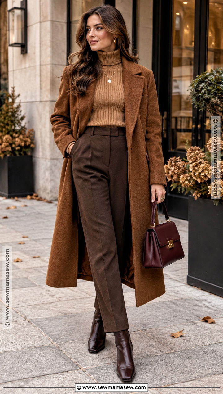 Square Toe Boots With Monochrome Brown Outfit - 20 fall shoes aesthetic