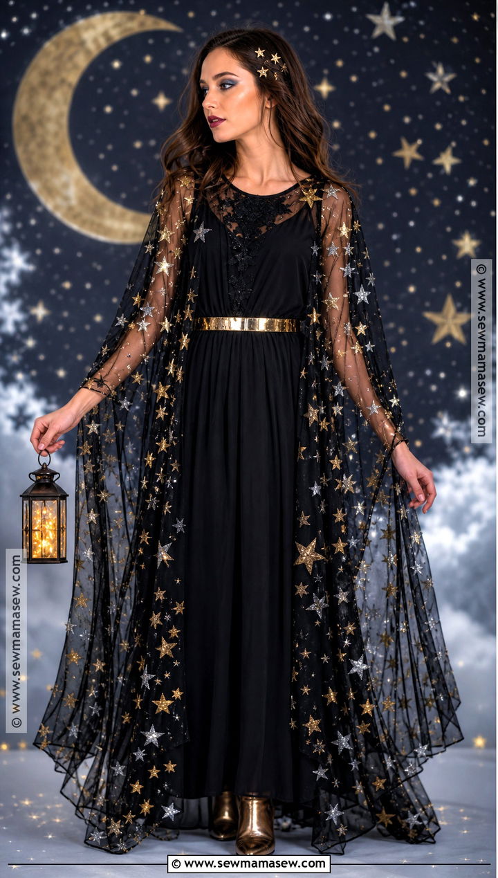 Starry Night Costume With Gold Stars - 35 black dress costume ideas