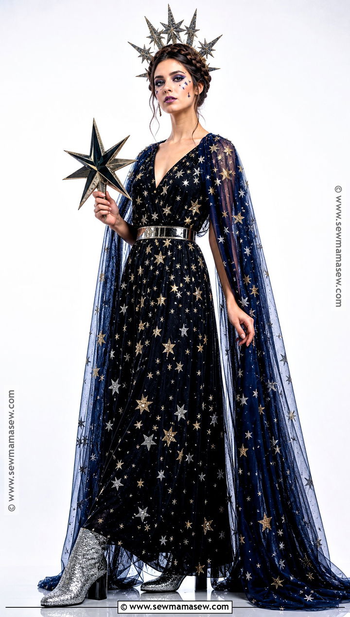 Starry Night Queen Long Black Dress Costume - 30 long black dress halloween costume ideas
