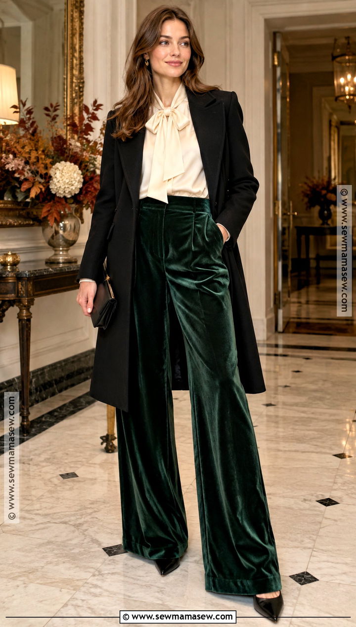 Statement Blouse And Velvet Trousers Outfit - 25 fancy fall outfits
