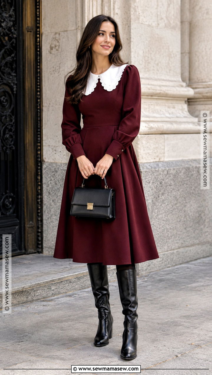 Statement Collar Dress And Ankle Boots Outfit - 30 fall outfits 2026 trends