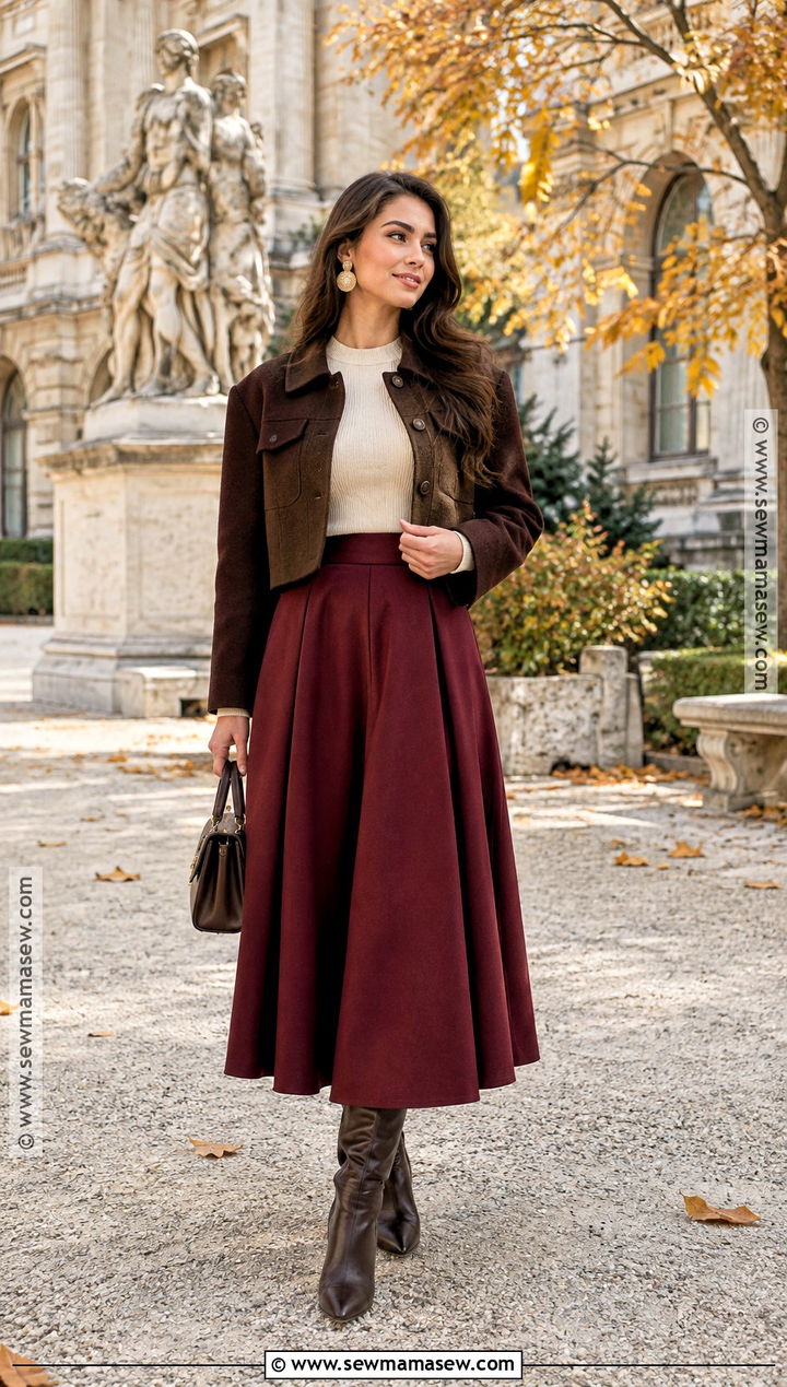 Statement Midi Skirt With Fitted Knit Top - 15 chic fall fashion look ideas
