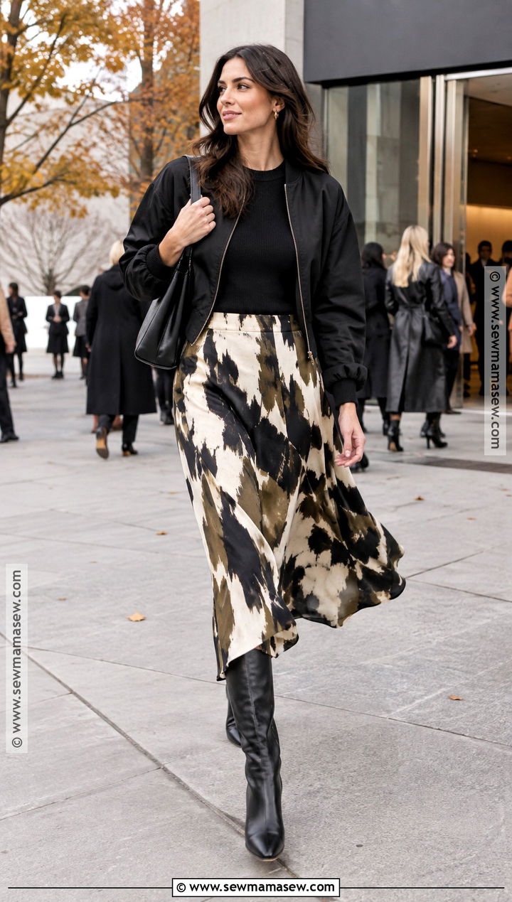 Statement Midi Skirt and Bomber Jacket Street Style - 20 Street Style Fall Winter Ideas