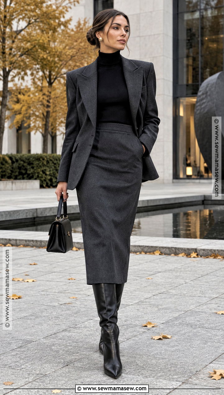 Statement Shoulder Blazer And Column Skirt Outfit - 20 Fall Winter 2026 Fashion Trends