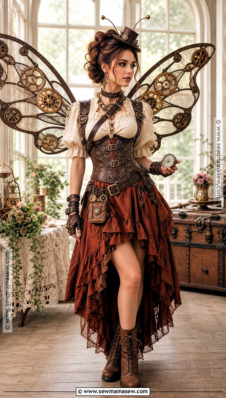 Steampunk Butterfly Costume With Brown Corset - 30 Butterfly Costume Women's Ideas