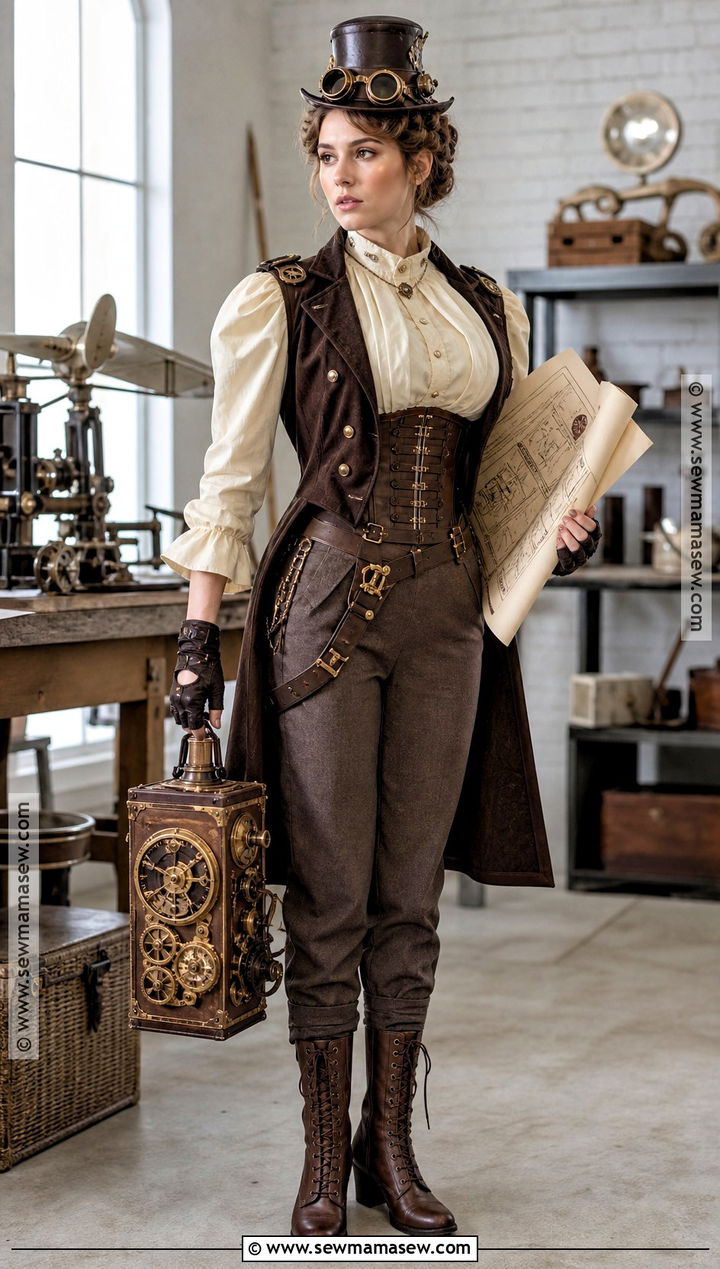 Steampunk Inventor Costume With Brown Corset - 40 aesthetic halloween costumes