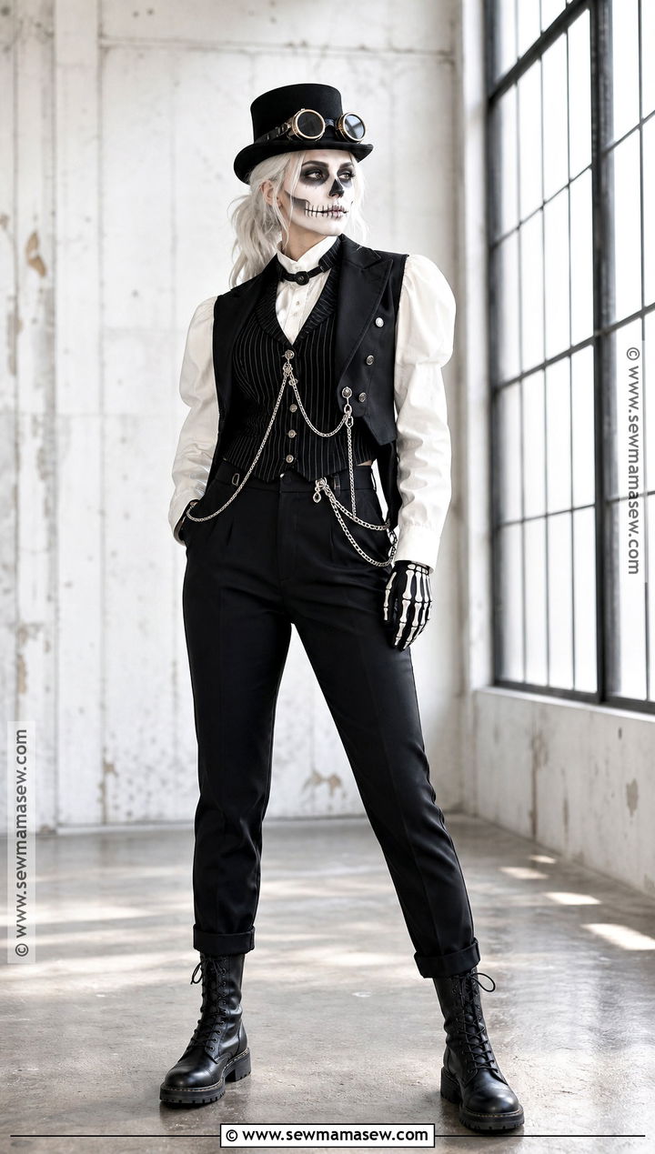 Steampunk Jack Skellington Costume With Striped Vest - 30 Jack Skellington Costume Ideas for Women