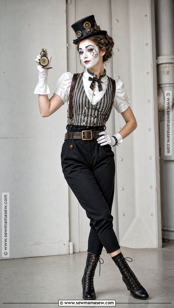 Steampunk Mime Costume With Striped Vest - 30 Mime Costume Ideas for Women