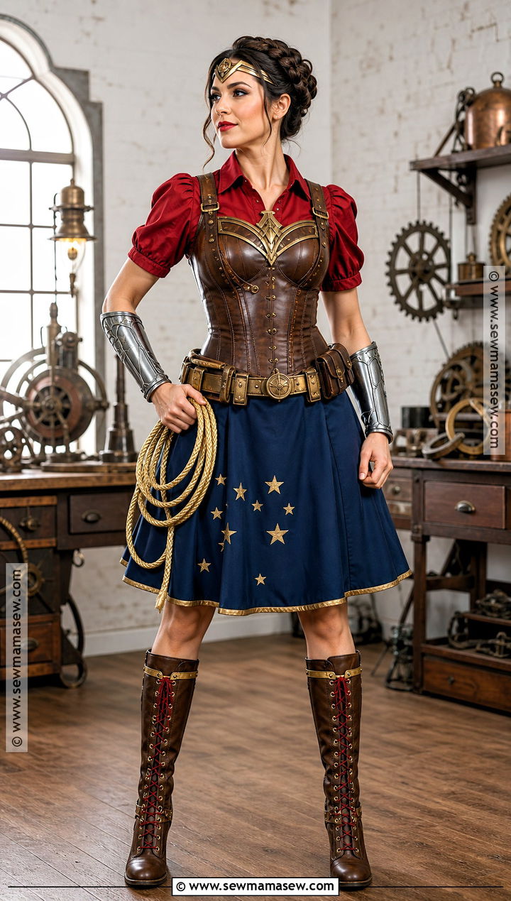 Steampunk Wonder Woman Costume With Brown Corset Vest - 50 wonder woman costume ideas