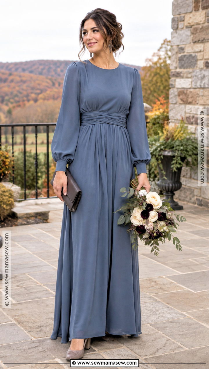 Steel Blue Long Sleeve Bridesmaid Dress - 15 October Bridesmaid Dresses Blue