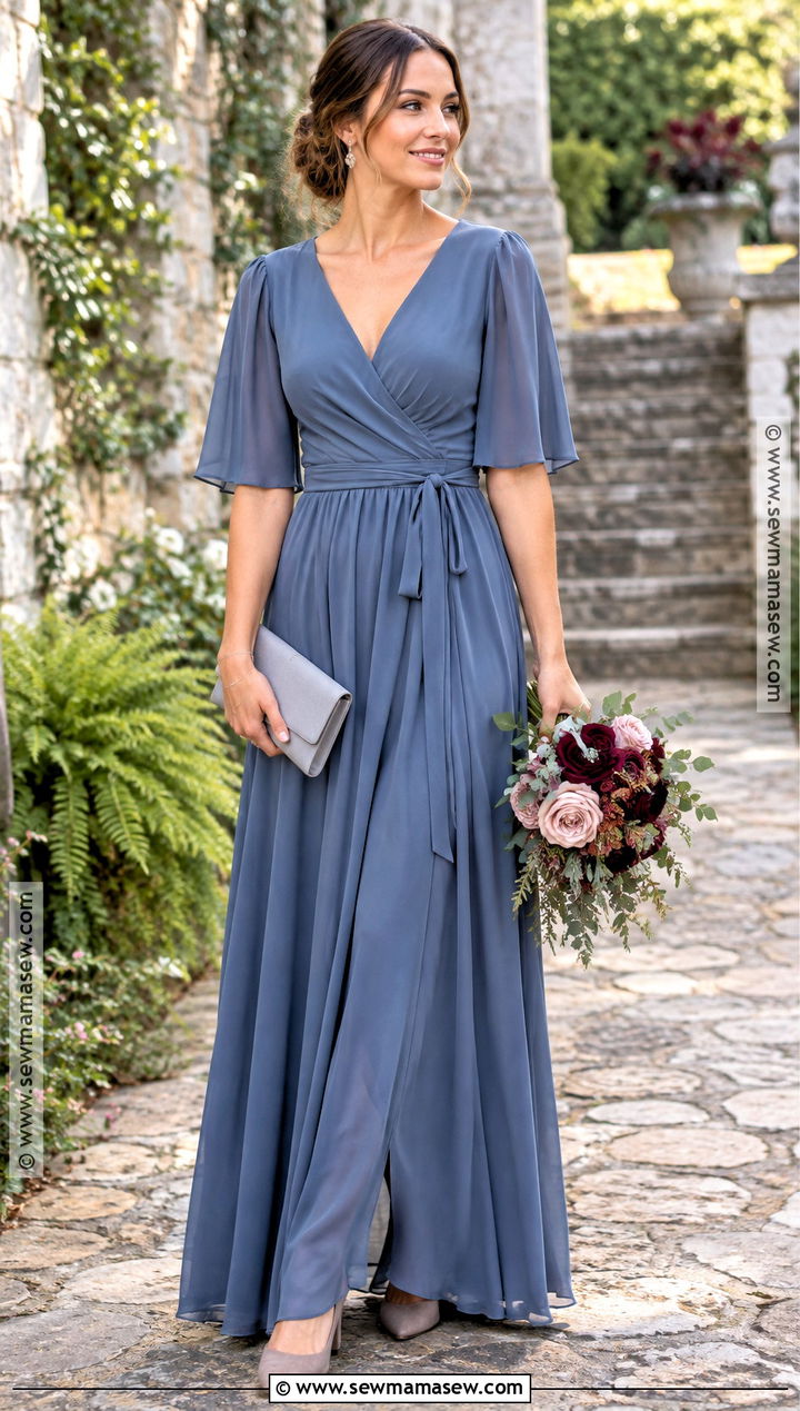 Steel Blue Wrap Maxi Bridesmaid Dress - 20 blue bridesmaid dresses fall
