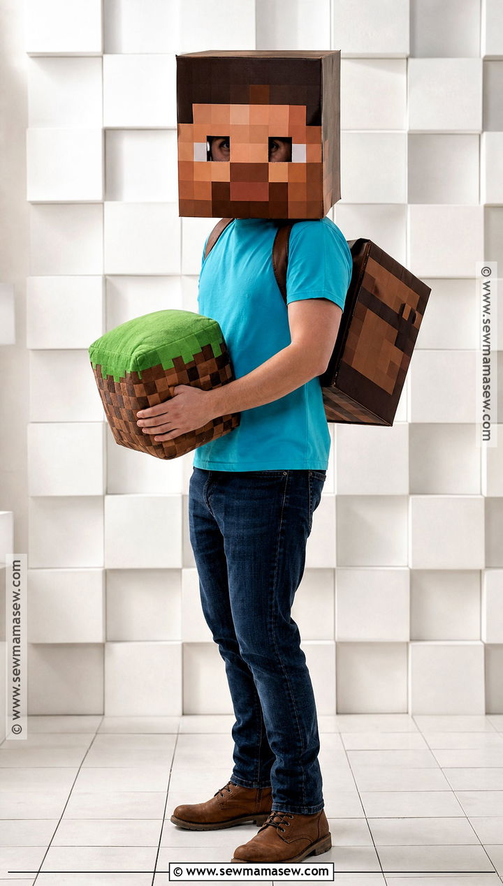 Steve Minecraft Costume With Block Head - 30 Video Game Halloween Costumes