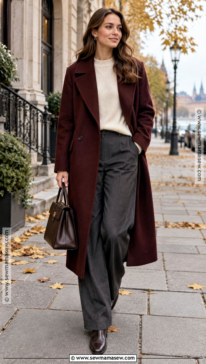 Stockholm Burgundy Coat And Neutral Outfit - 20 autumn stockholm style ideas