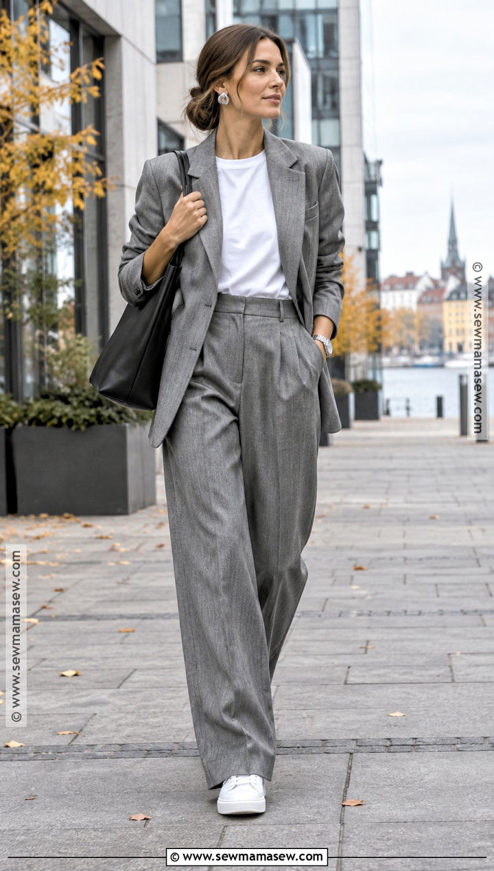 Stockholm Gray Suit And Sneakers Outfit - 20 autumn stockholm style ideas