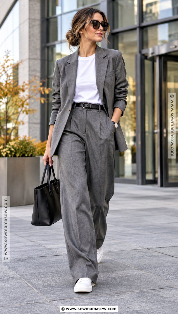 Stockholm Gray Suit and White Sneakers Outfit - 20 fall stockholm style ideas