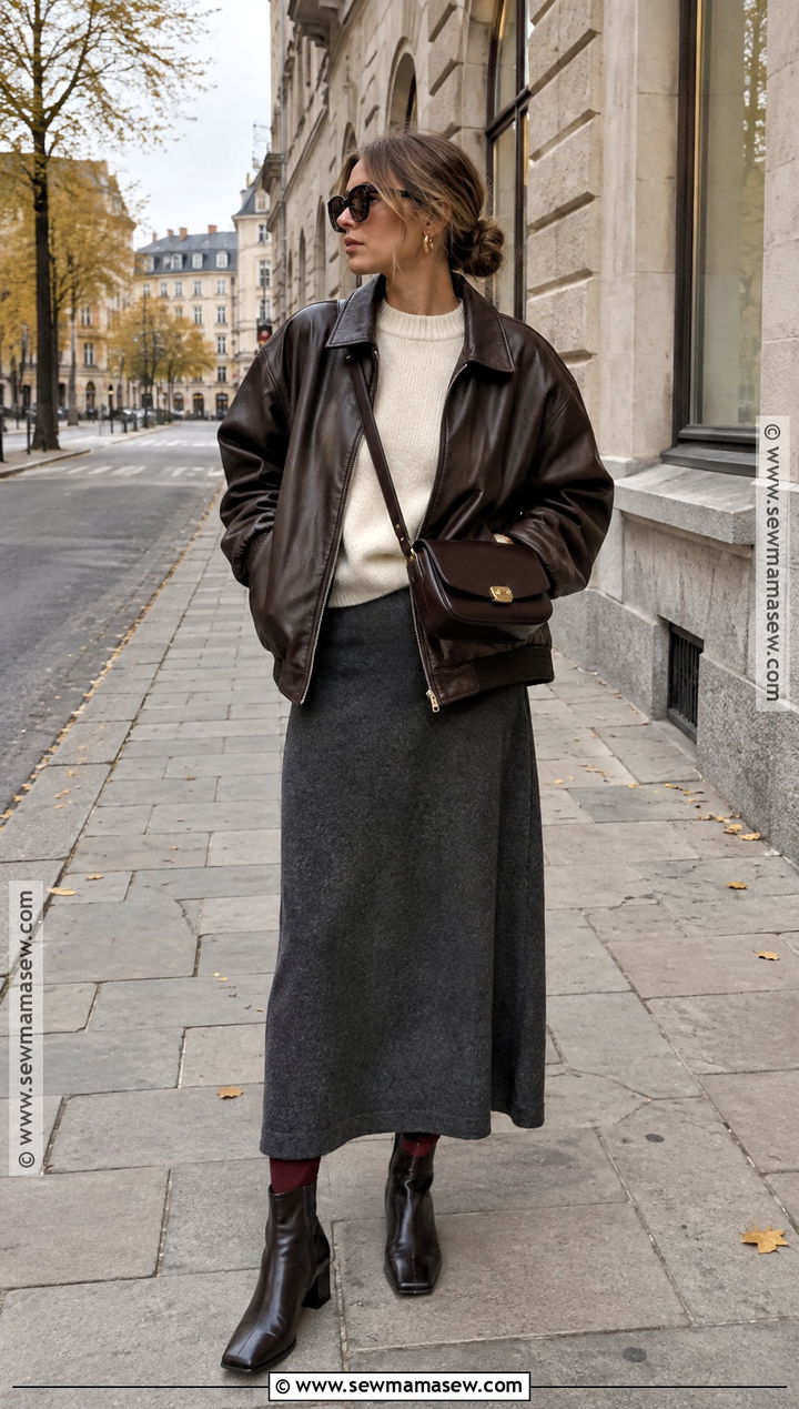Stockholm Leather Bomber And Maxi Skirt Outfit - 20 autumn stockholm style ideas