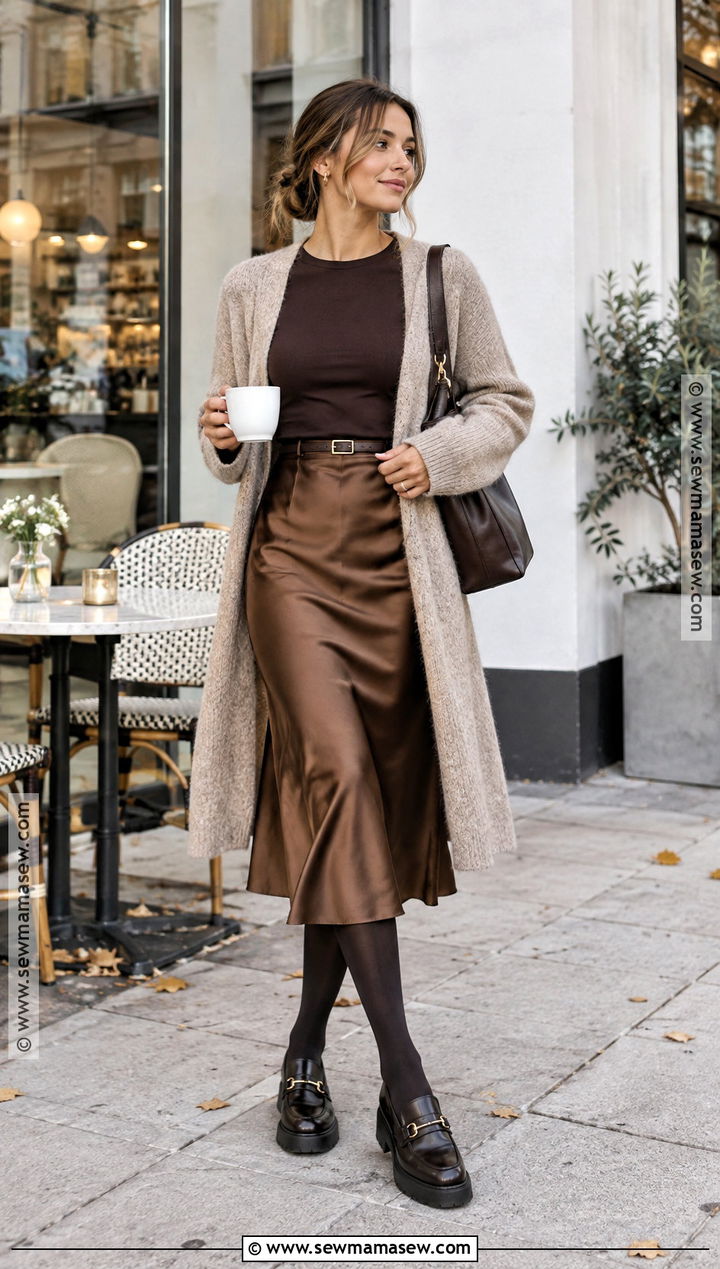 Stockholm Long Cardigan And Slip Skirt Outfit - 20 autumn stockholm style ideas