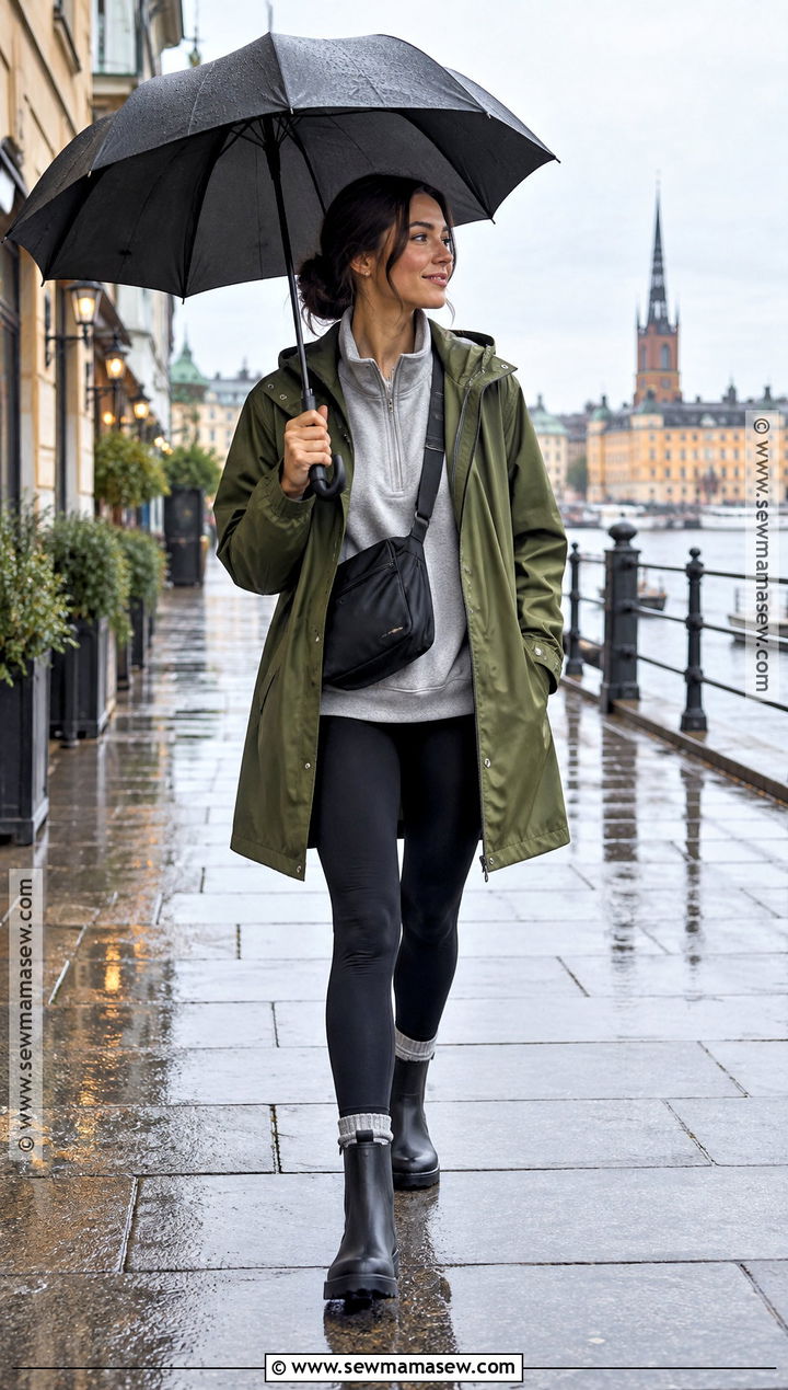 Stockholm Raincoat and Leggings Outfit - 20 Fall Outfits Stockholm Style